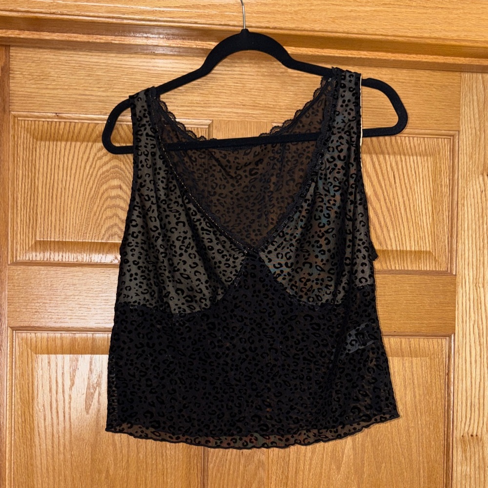 Black Sheer Leopard Print Tank Top